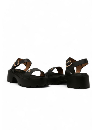 14278 – Sandalias Negras con Plataforma Chunky y Hebillas Doradas