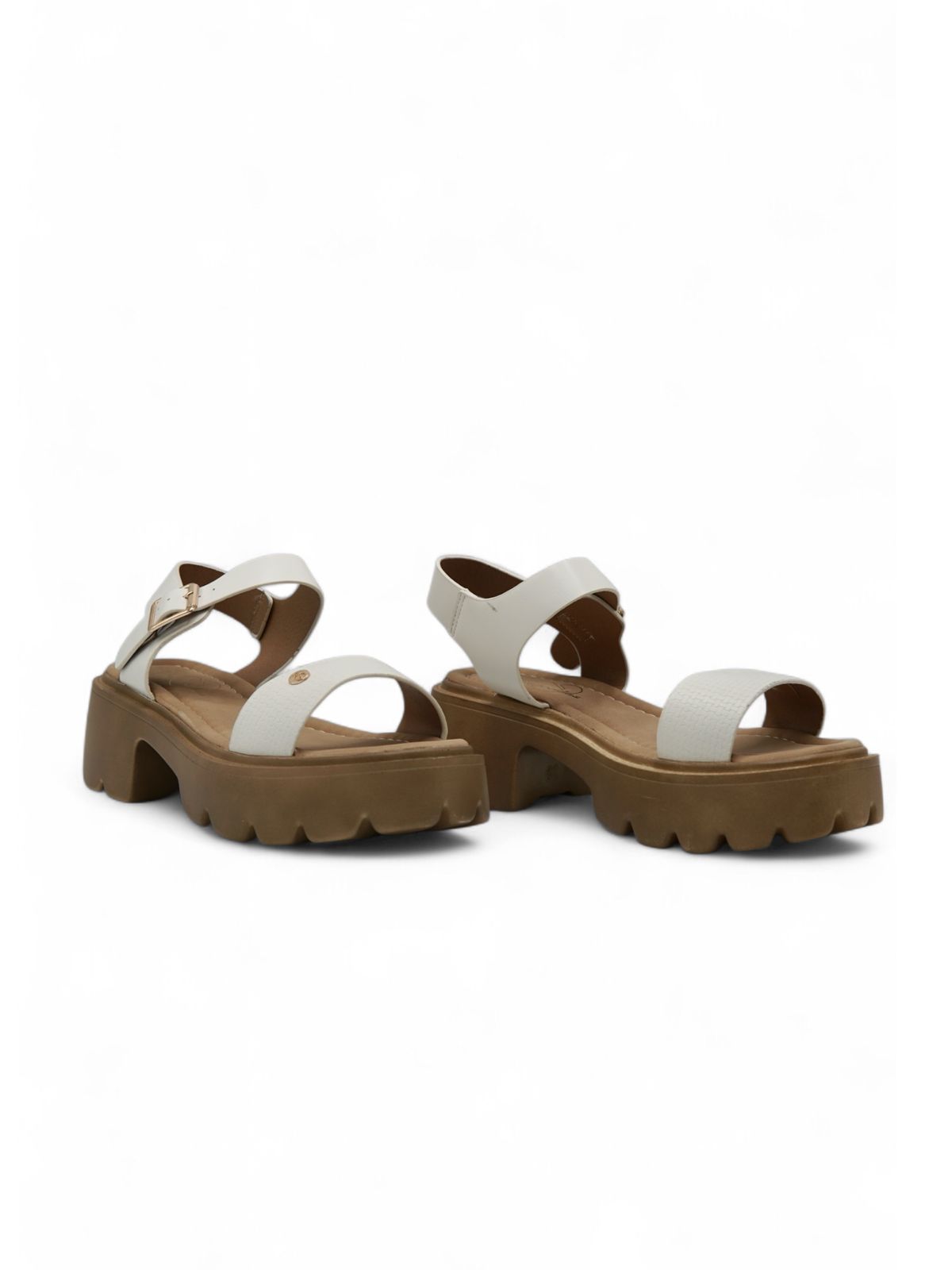 14280 – Sandalias Blancas con Plataforma Chunky y Hebillas Metálicas