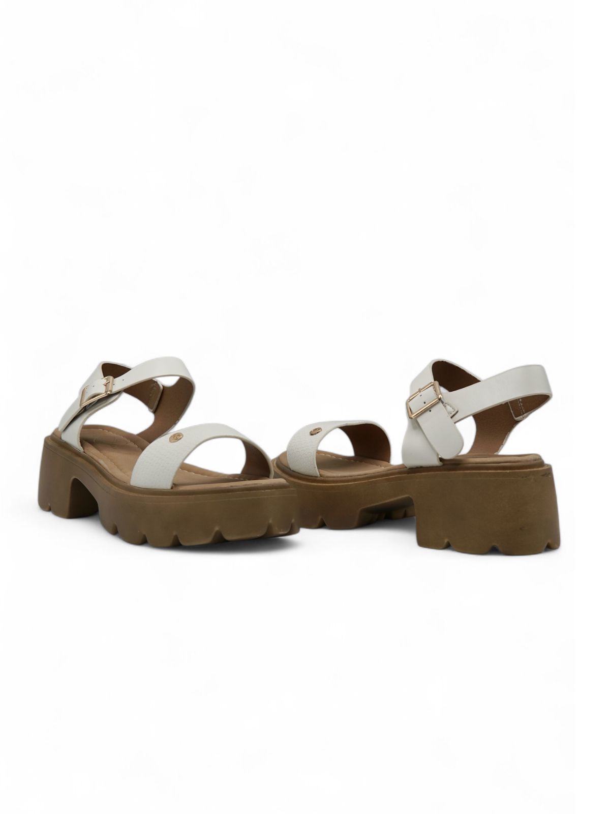 14280 – Sandalias Blancas con Plataforma Chunky y Hebillas Metálicas
