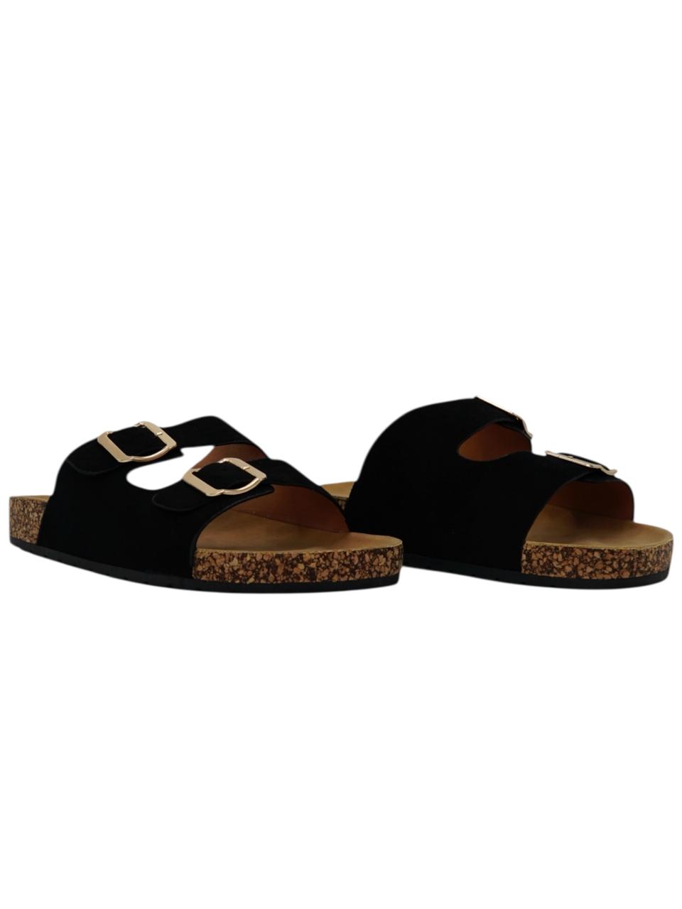 14309 – Sandalias Negras con Doble Hebilla y Suela de Corcho