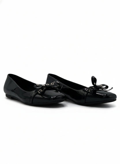 14457 – Bailarinas Negras de Charol con Lazo Frontal