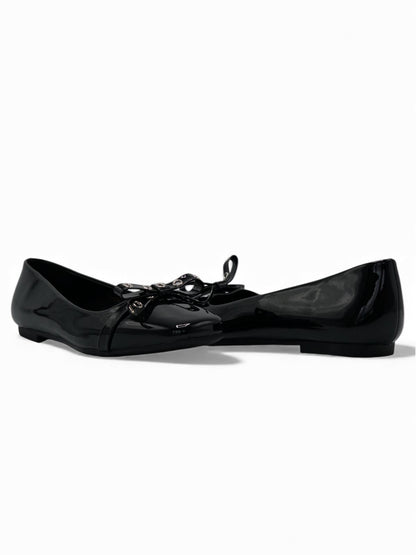 14457 – Bailarinas Negras de Charol con Lazo Frontal