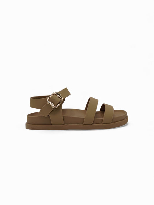 14479 – Sandalias Beige con Hebilla Dorada y Tiras Delgadas