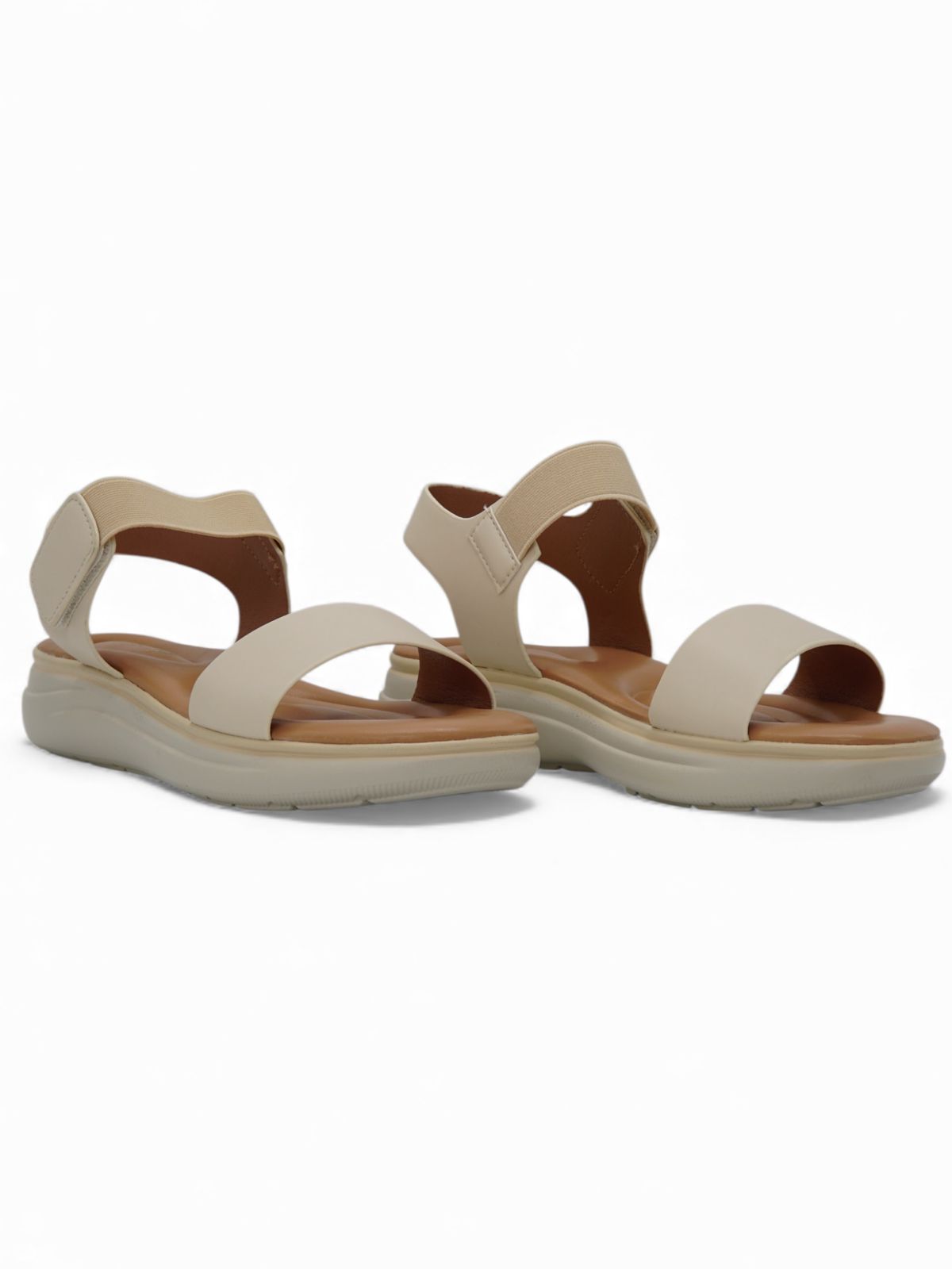 14361 – Sandalias Beige con Plataforma Ergonómica y Cierre de Velcro