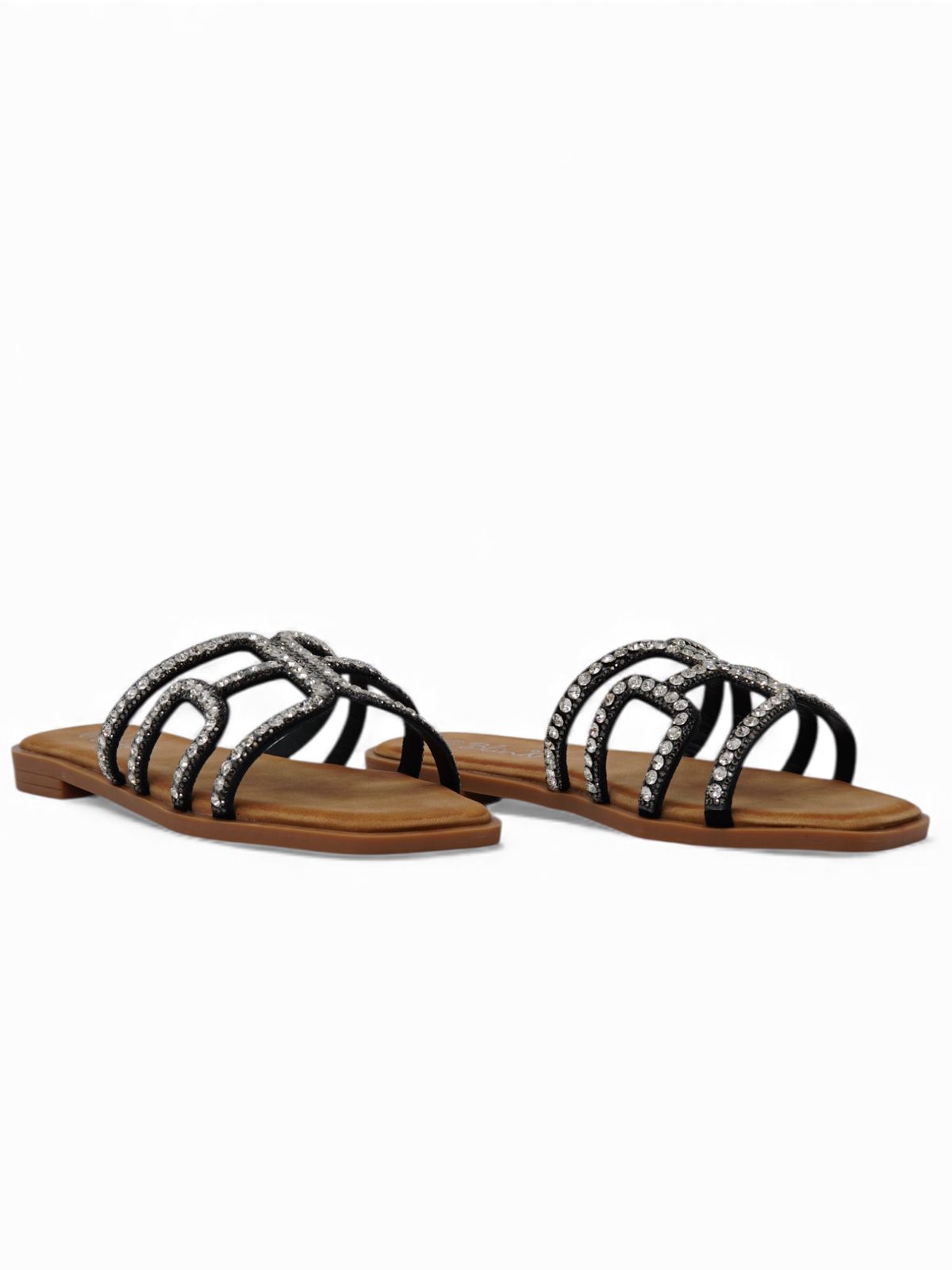 14496 – Sandalias Negras con Brillantes y Diseño Geométrico