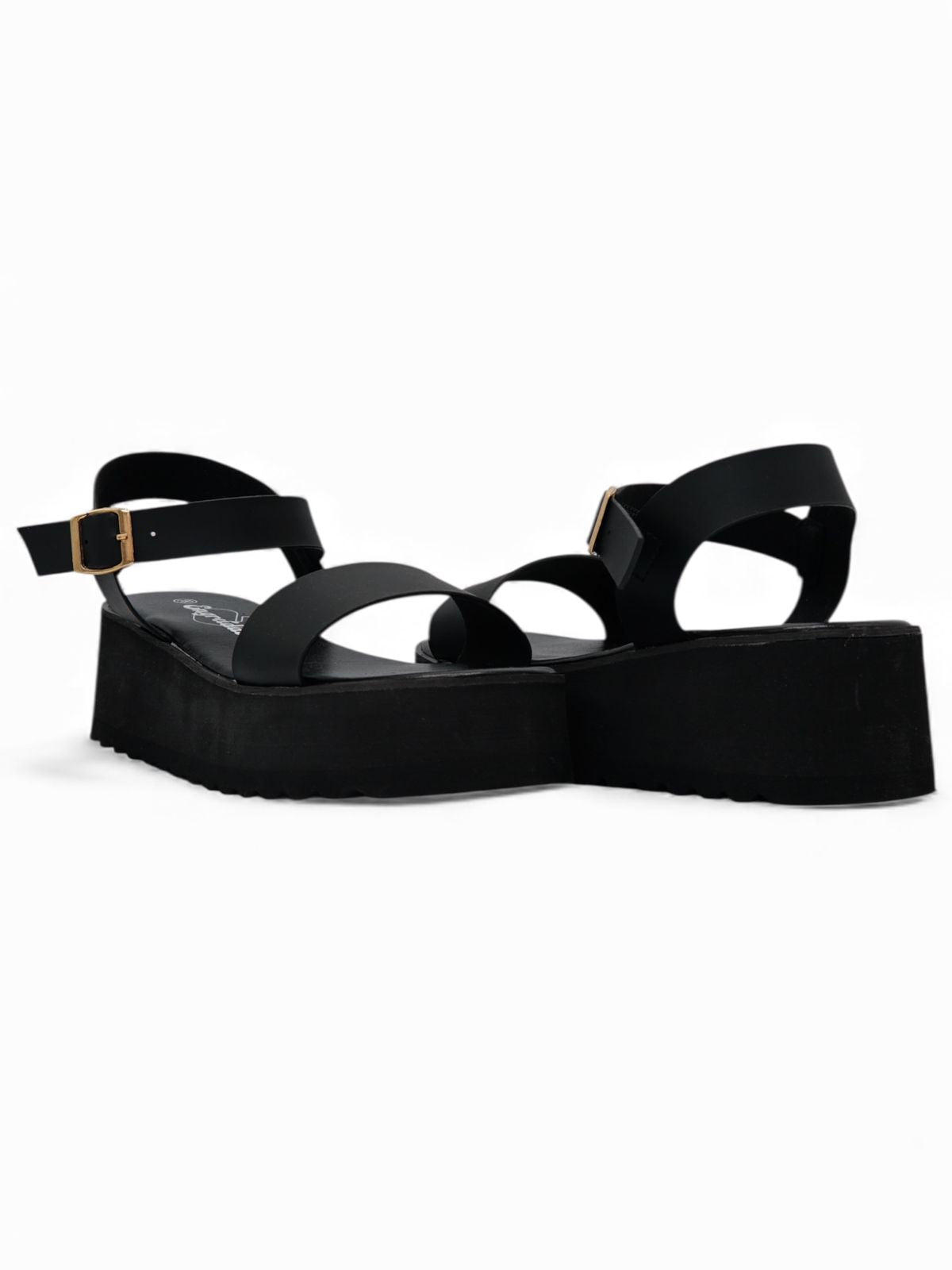 14263 – Sandalias Negras con Plataforma y Hebilla Dorada