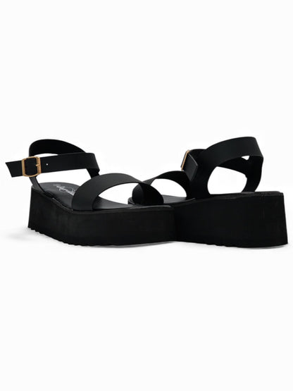 14263 – Sandalias Negras con Plataforma y Hebilla Dorada