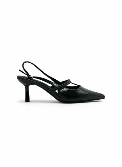 14426 – Zapatos Negros de Tacón Medio con Correa Cruzada