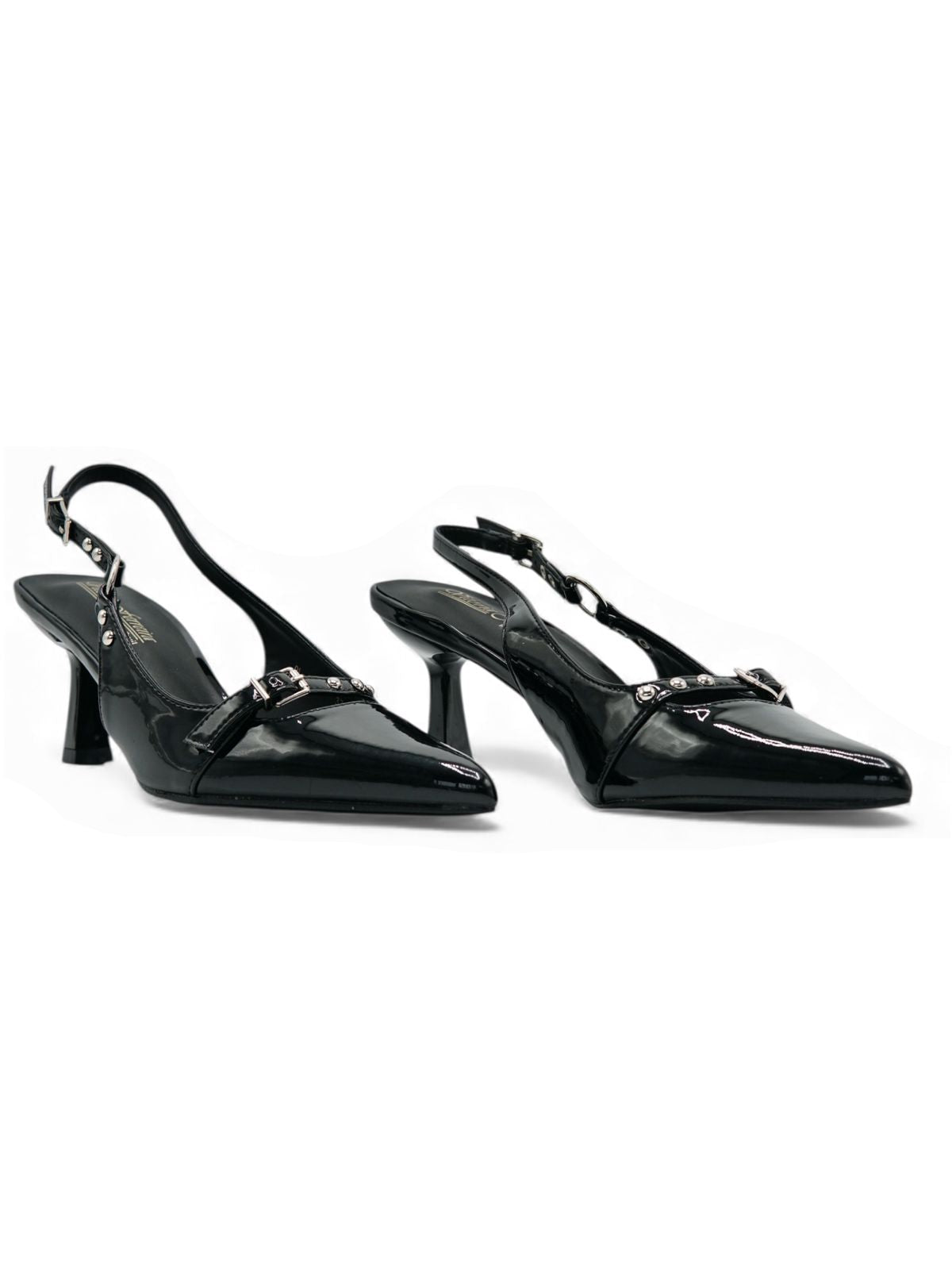 14427 – Tacones Negros de Charol con Hebillas y Punta Fina