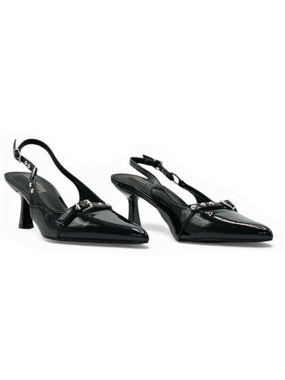 14427 – Tacones Negros de Charol con Hebillas y Punta Fina