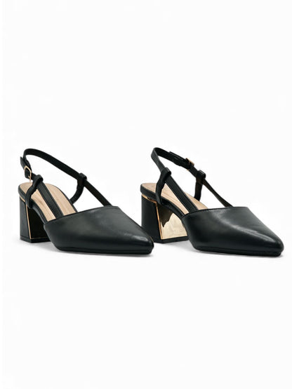 14342 – Zapatos de tacón negro con tiras cruzadas y pulsera ajustable para dama