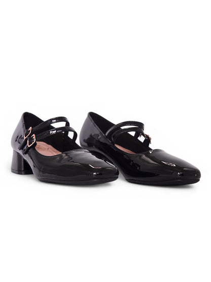 13463 - Zapatos de Tacón Bajo para Mujer en Charol Negro