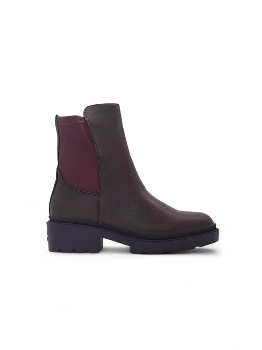 11865 - Botín Chelsea para Mujer en Color Café Oscuro con Detalles Vino