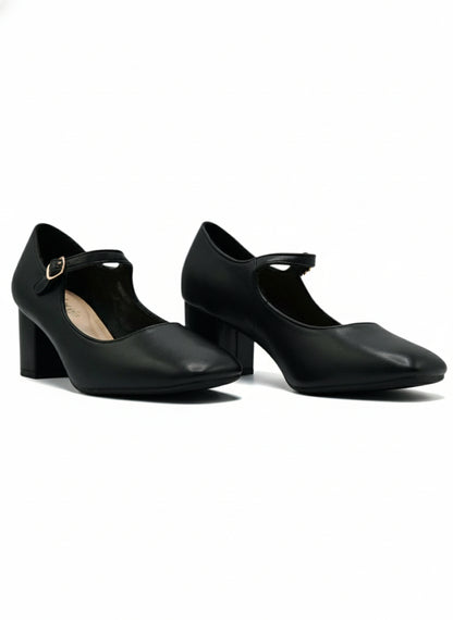 13441 - Zapatos de Tacón Medio para Mujer en Color Negro con Correa Ajustable