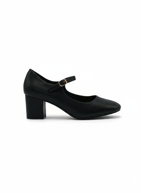 13441 - Zapatos de Tacón Medio para Mujer en Color Negro con Correa Ajustable