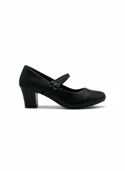 13585 - Zapatos de Tacón Medio para Mujer en Color Negro con Doble Correa Ajustable