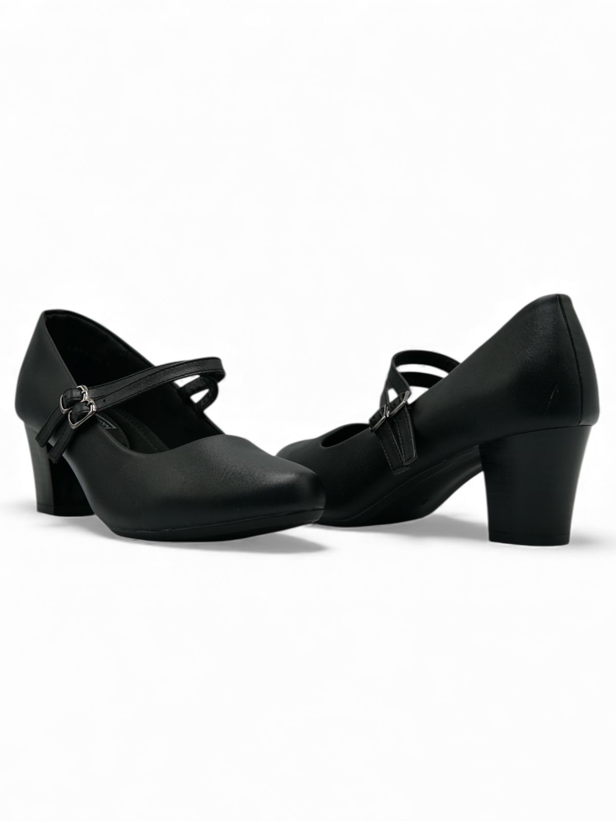 13585 - Zapatos de Tacón Medio para Mujer en Color Negro con Doble Correa Ajustable