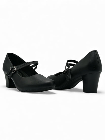 13585 - Zapatos de Tacón Medio para Mujer en Color Negro con Doble Correa Ajustable