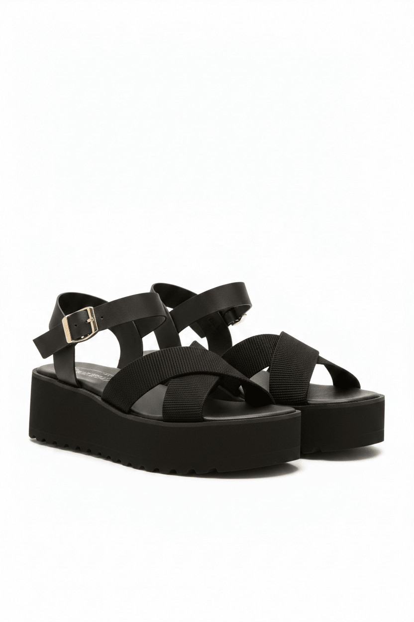Sandalias Negras Plataforma 14266 Doble Correa con Hebillas Casual de mujer Zoé Brand Costa Rica