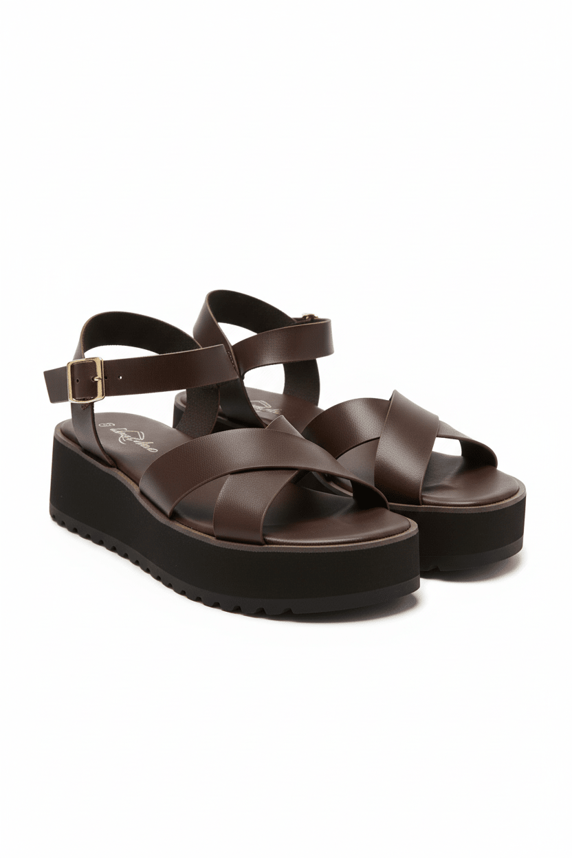 Sandalias Café Plataforma 14267 Doble Correa con Hebilla Casual de mujer Zoé Brand Costa Rica