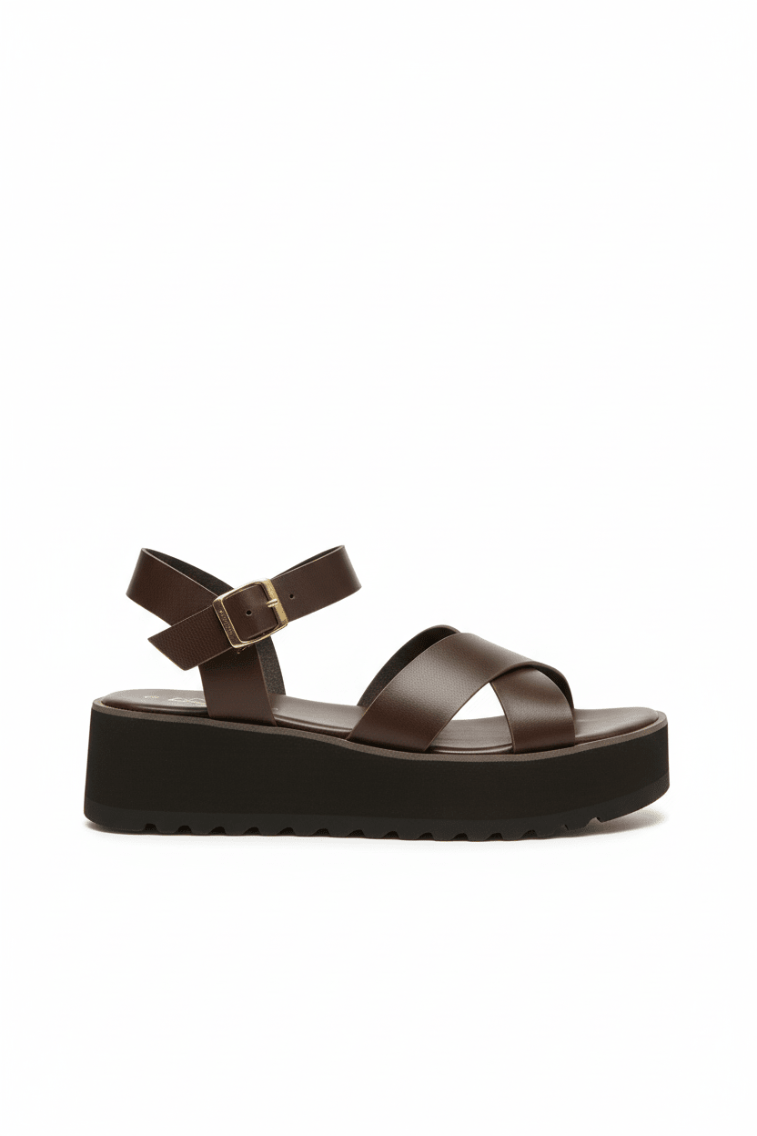 Sandalias Café Plataforma 14267 Doble Correa con Hebilla Casual de mujer Zoé Brand Costa Rica