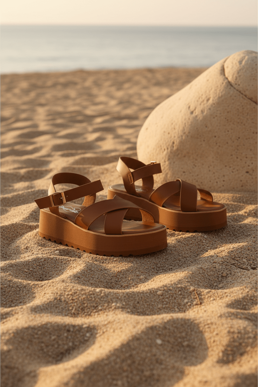 Sandalias Camel Plataforma 14268 Doble Correa con Hebilla Casual de mujer Zoé Brand Costa Rica