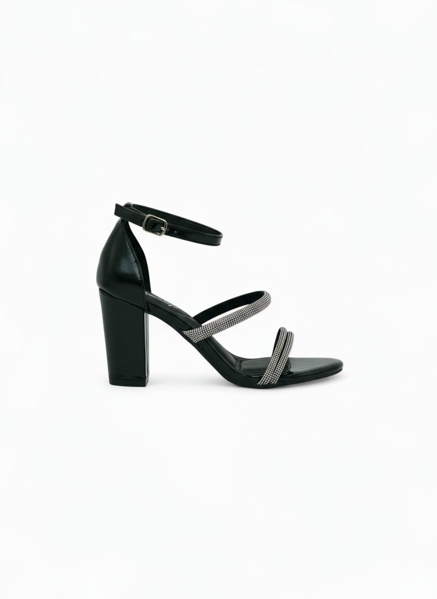 Sandalias Negras Brillos 14331 Triple Correa con Hebilla Eventos de mujer Zoé Brand Costa Rica