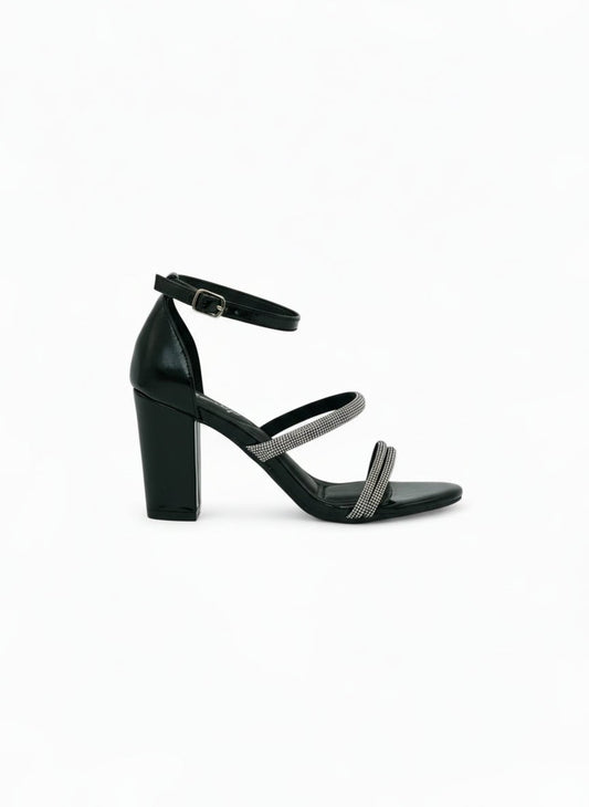 Sandalias Negras Brillos 14331 Triple Correa con Hebilla Eventos de mujer Zoé Brand Costa Rica