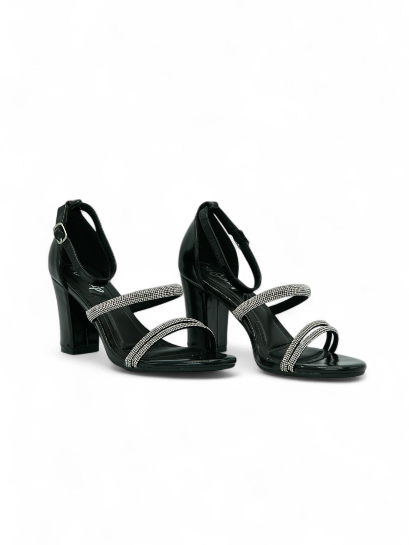 Sandalias Negras Brillos 14331 Triple Correa con Hebilla Eventos de mujer Zoé Brand Costa Rica