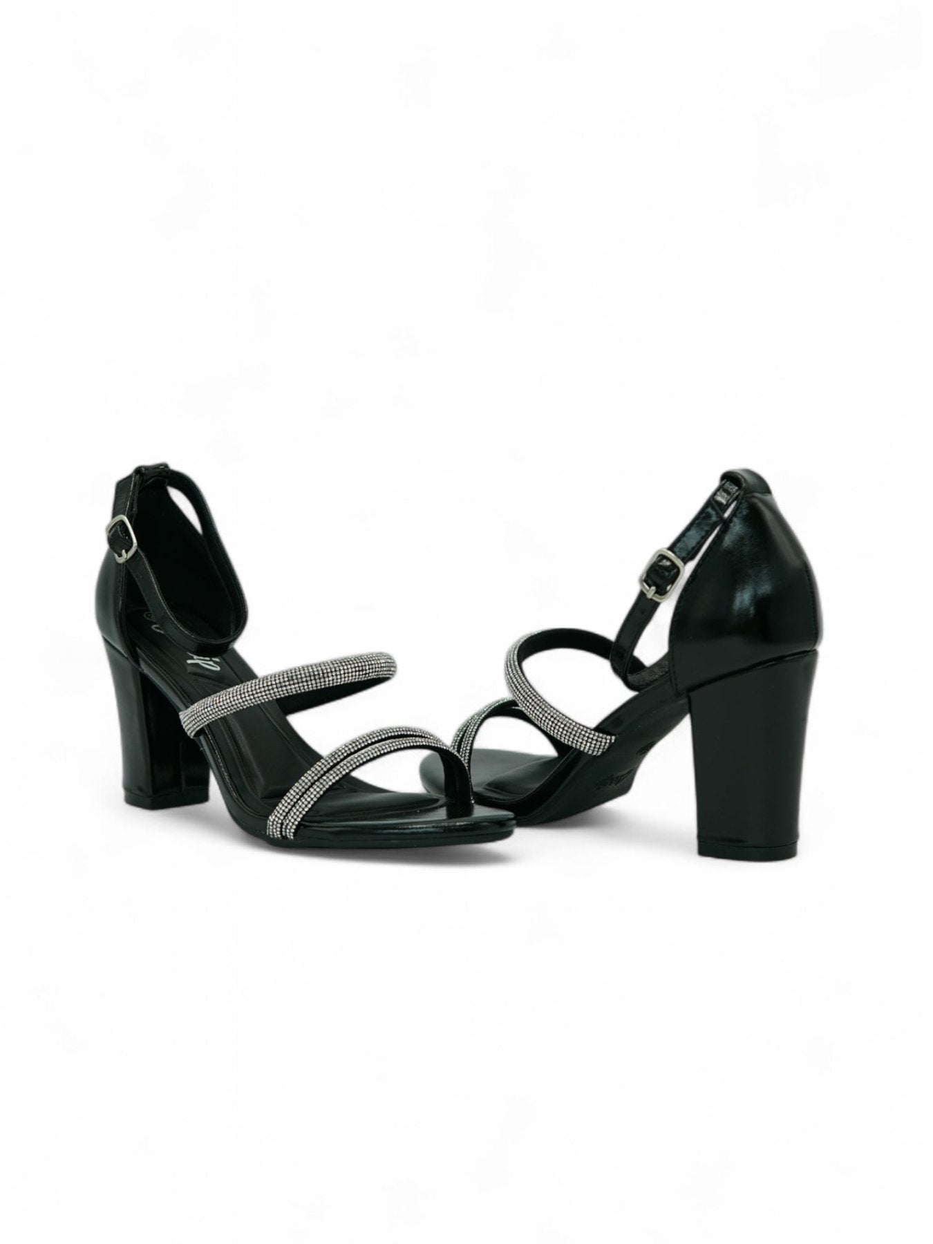 Sandalias Negras Brillos 14331 Triple Correa con Hebilla Eventos de mujer Zoé Brand Costa Rica