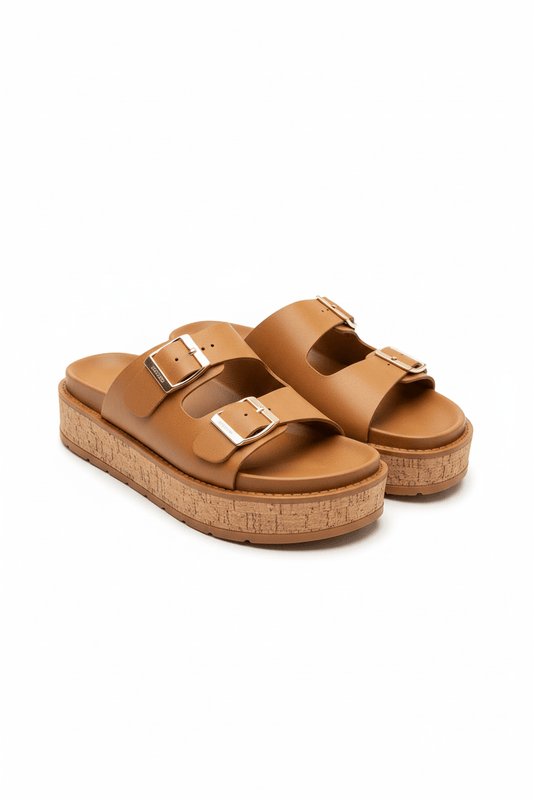 Sandalias Camel Plataforma 14354 Doble Correa Hebillas de mujer Zoé Brand Costa Rica