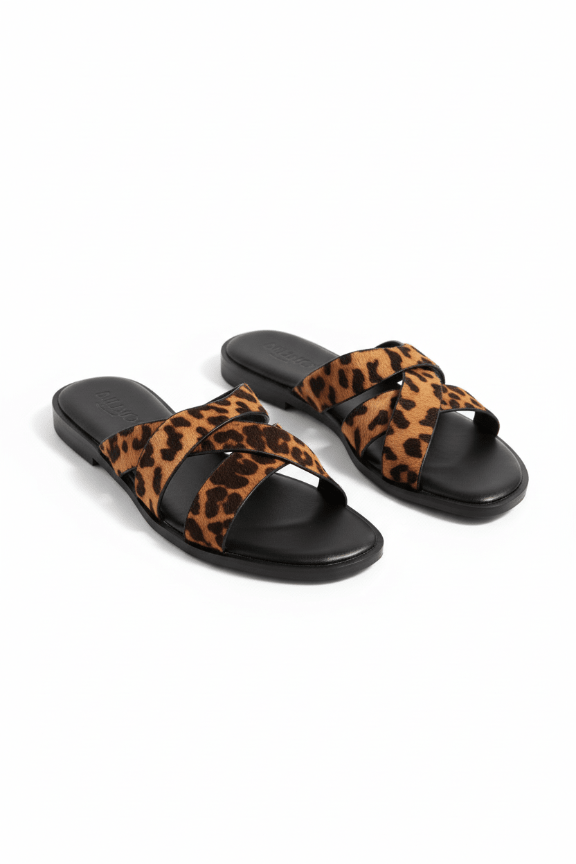 Sandalias Negro Gamuza Animal Print 14414 Slip On Casual Zoé Brand Costa Rica