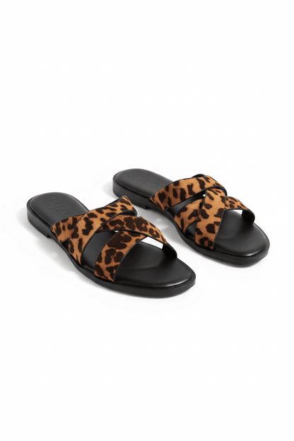 Sandalias Negro Gamuza Animal Print 14414 Slip On Casual Zoé Brand Costa Rica