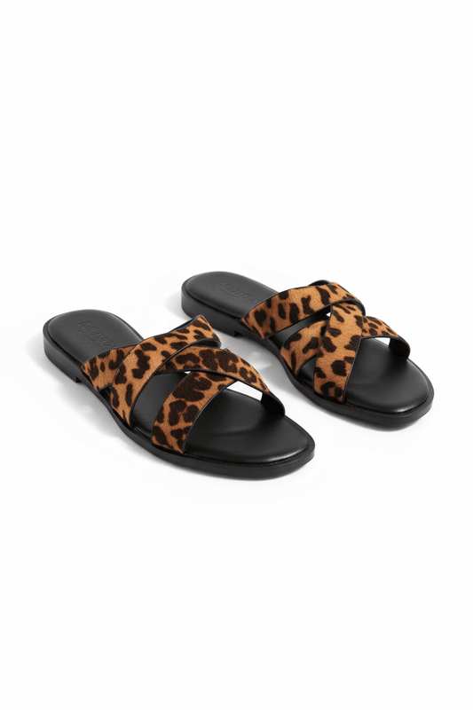 Sandalias Negro Gamuza Animal Print 14414 Slip On Casual Zoé Brand Costa Rica