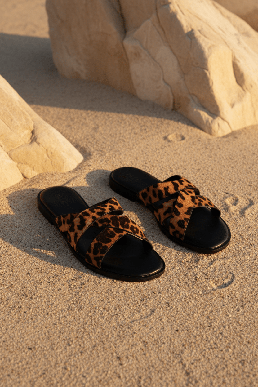 Sandalias Negro Gamuza Animal Print 14414 Slip On Casual Zoé Brand Costa Rica