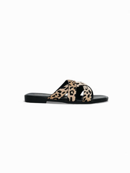 Sandalias Negro Gamuza Animal Print 14415 Slip On Casual | Zoé Brand Costa Rica