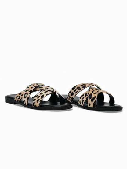 Sandalias Negro Gamuza Animal Print 14415 Slip On Casual | Zoé Brand Costa Rica