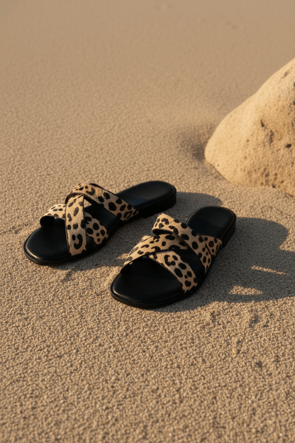 Sandalias Negro Gamuza Animal Print 14415 Slip On Casual | Zoé Brand Costa Rica