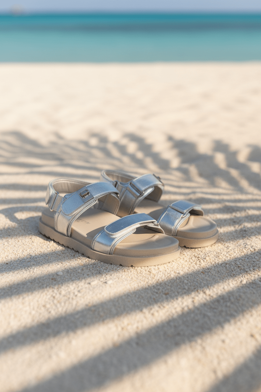 Sandalias Plateado 14419 Triple Correa con Hebillas Velcro Casual Zoé Brand Costa Rica
