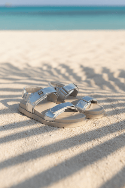Sandalias Plateado 14419 Triple Correa con Hebillas Velcro Casual Zoé Brand Costa Rica