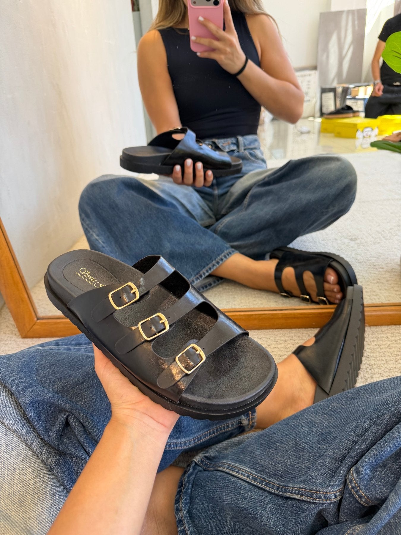Sandalias Negro 14420 Triple Correa con Hebillas Slip On Casual Zoé Brand Costa Rica