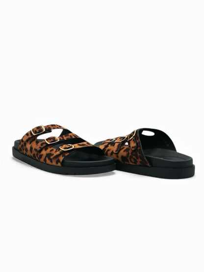 Sandalias Negro Gamuza Animal Print 14422 Triple Correa con Hebillas Zoé Brand Costa Rica
