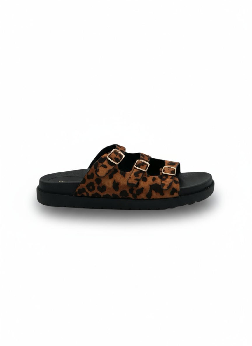 Sandalias Negro Gamuza Animal Print 14422 Triple Correa con Hebillas Zoé Brand Costa Rica