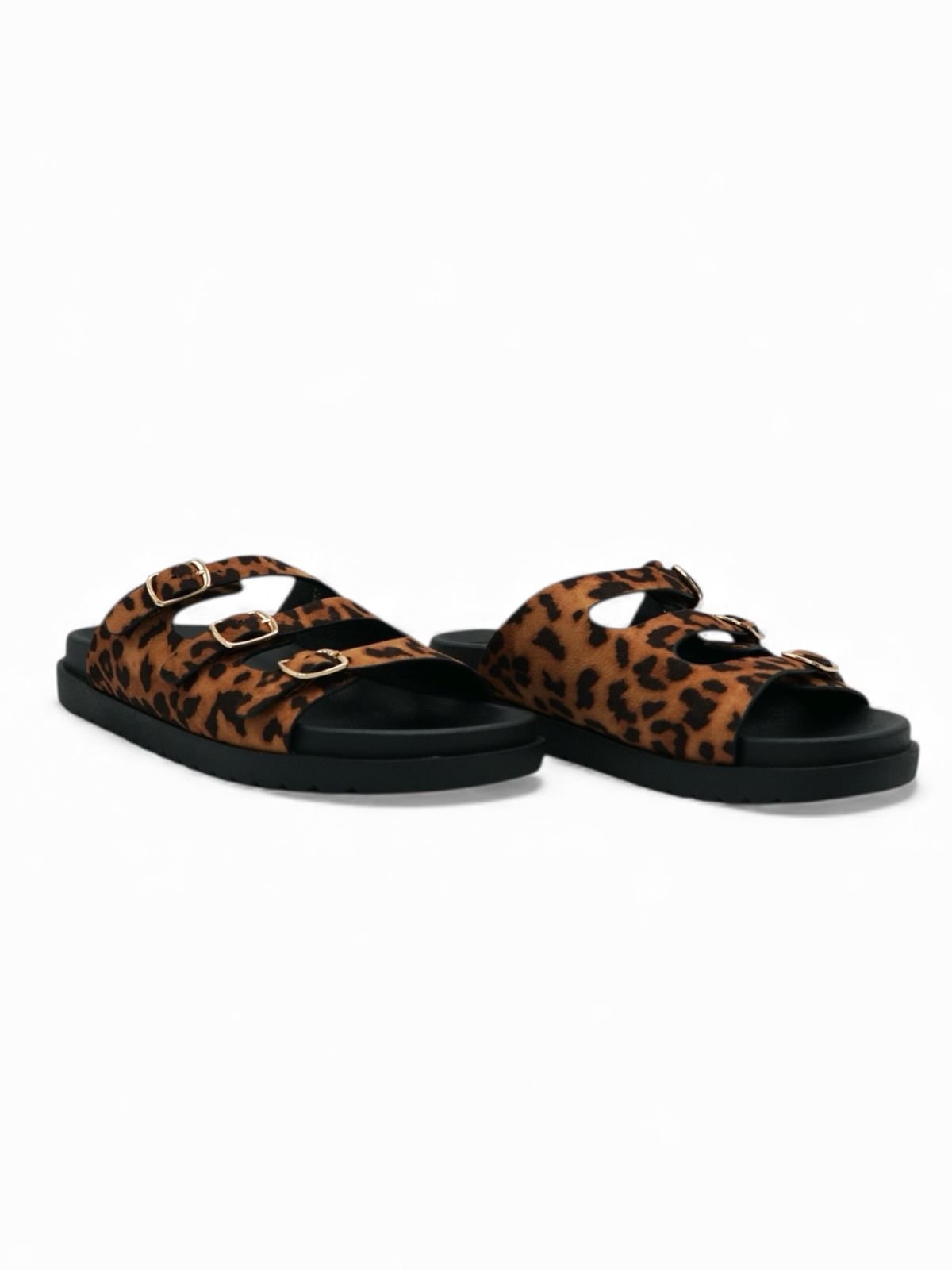 Sandalias Negro Gamuza Animal Print 14422 Triple Correa con Hebillas | Zoé Brand Costa Rica