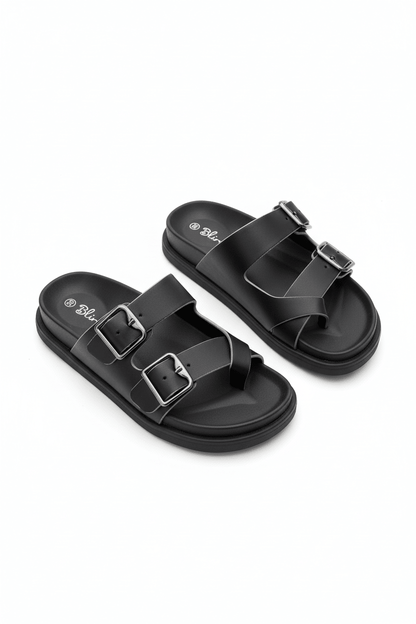 Sandalias Negro 14492 Doble Correa Ajustable Doble Hebilla Slip On Casual mujer Zoé Brand Costa Rica