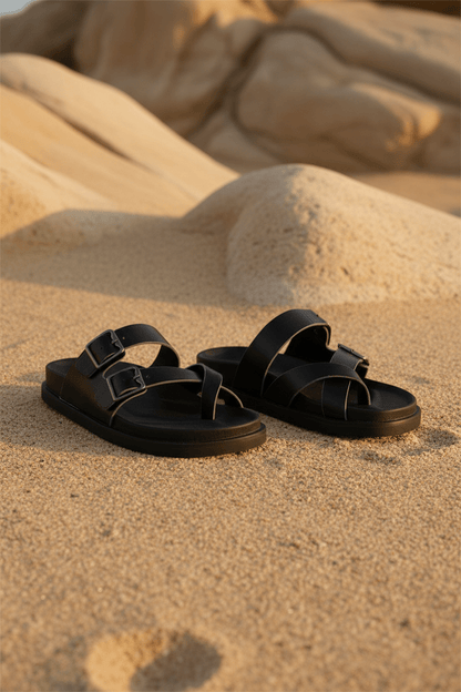 Sandalias Negro 14492 Doble Correa Ajustable Doble Hebilla Slip On Casual mujer Zoé Brand Costa Rica