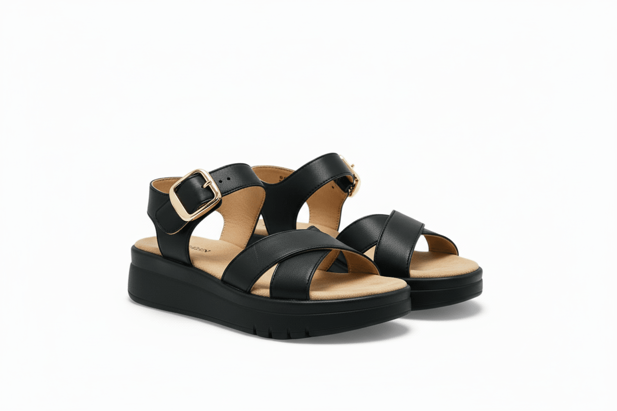 Sandalias Negro Plataforma 14680 Doble Correa Hebilla Casual de mujer Zoé Brand Costa Rica