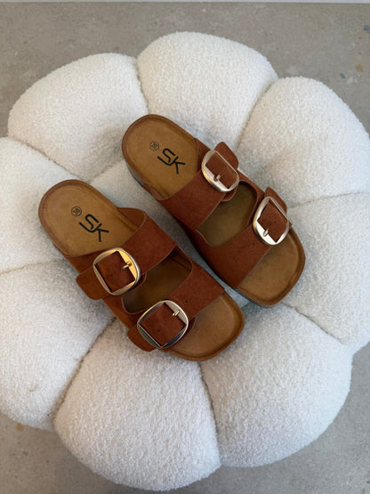 Sandalias Tan Gamuza Plataforma 14874 Doble Correa Hebillas Casual de mujer Zoé Brand Costa Rica