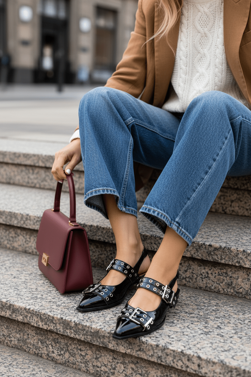 Bailarinas Negro Charol 14093 Hebilla Slingback Casual de mujer Zoé Brand Costa Rica