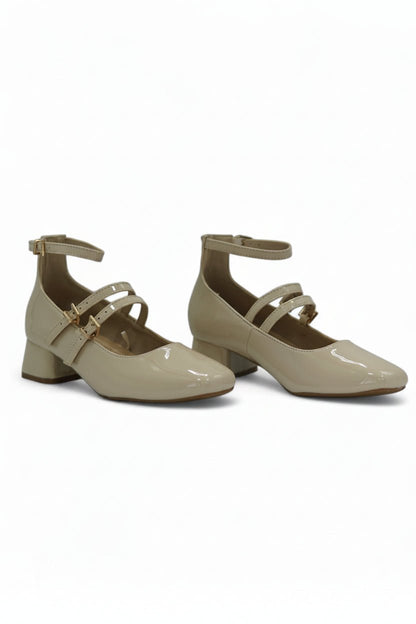 Tacones Beige Charol 14312 Doble Correa con Hebillas Mary Jane Casual  Zoé Brand Costa Rica